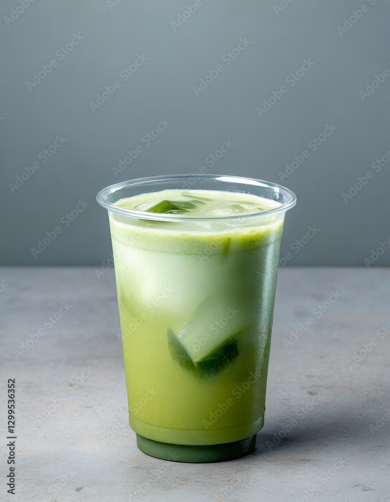 AI-Generated Iced Matcha Latte in Transparent Plastic Cup - Cafe Branding & Digital Menu AI-Generated Iced Matcha Latte in Transparent Plastic Cup - Cafe Branding & Digital Menu