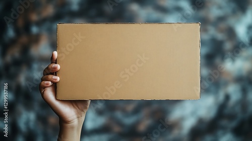 Hand Holding Blank Cardboard Sign photo
