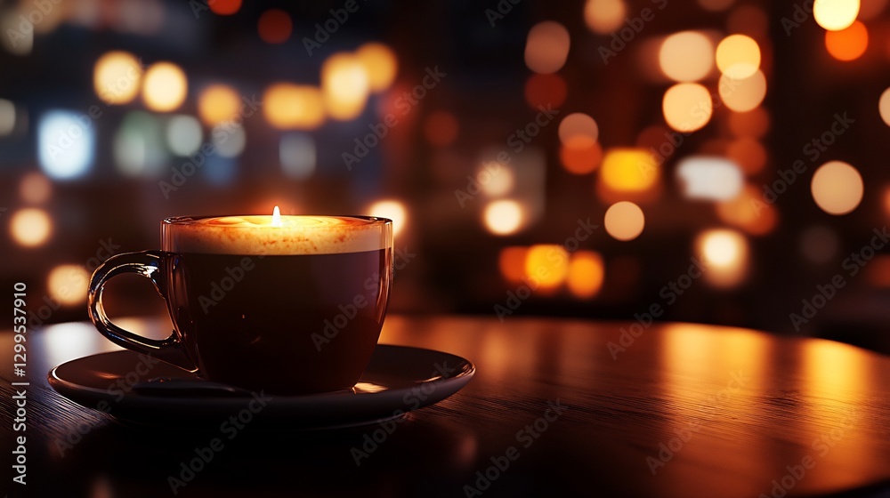 Obraz premium A Cozy Night: Cappuccino and Candlelight in a City Cafe