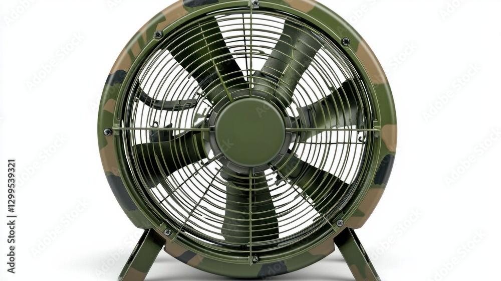 Camo Patterned Air Circulator Fan on Clean White Background