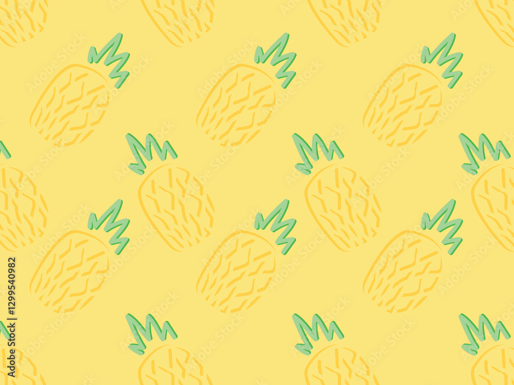Pineapple. Bright, neon, yellow, exotic, fruit. Summer, sweet, food. Seamless vector pattern for design and decoration 