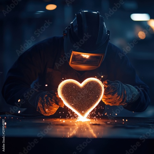 welder forming heart shape with sparks
