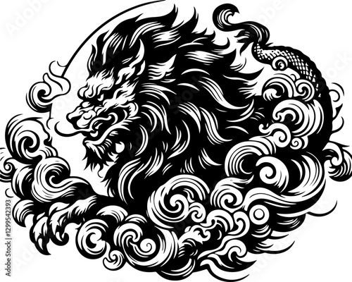 sketch vector illustration silhouette design poster animal mythology mystical ethnic traditional classic vintage chinese and japanese  