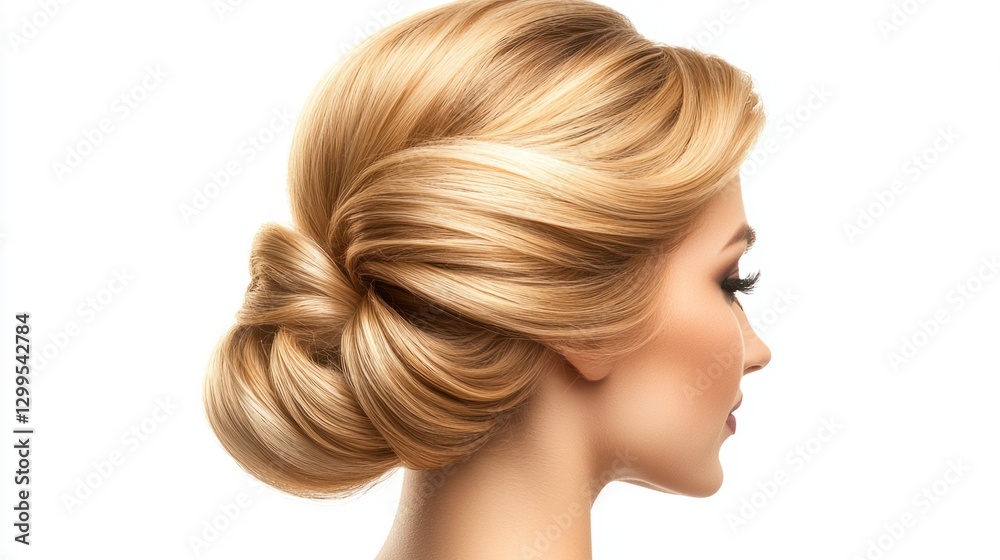 Elegant Updo Hairstyle with Smooth Blonde Hair and Glamorous Look Elegant Updo Hairstyle with Smooth Blonde Hair and Glamorous Look