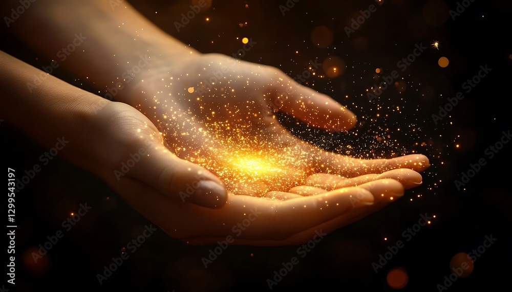 Fototapeta premium Hands Holding Golden Particles