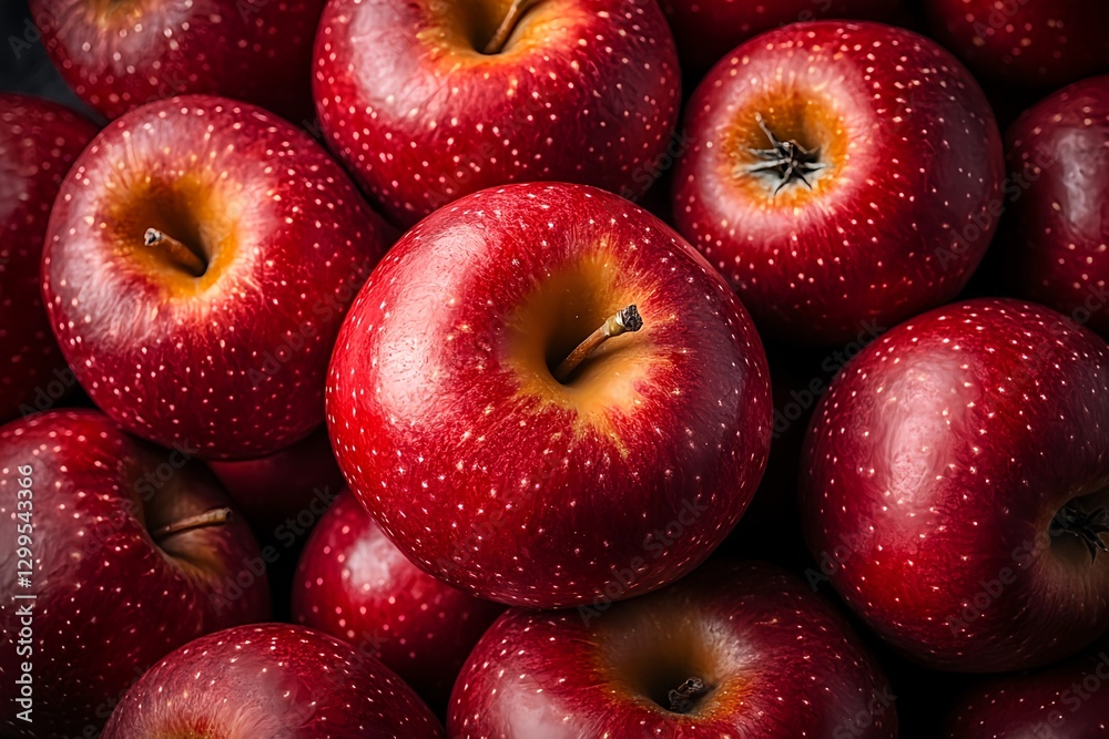 Top view photo of red, ripe, delicious apples stacked on screen. Top view photo of red, ripe, delicious apples stacked on screen.
