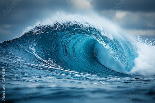 A beautiful and sensuous natural landscape that captures the moment when huge waves foam and swirl in a strong, windy sea.