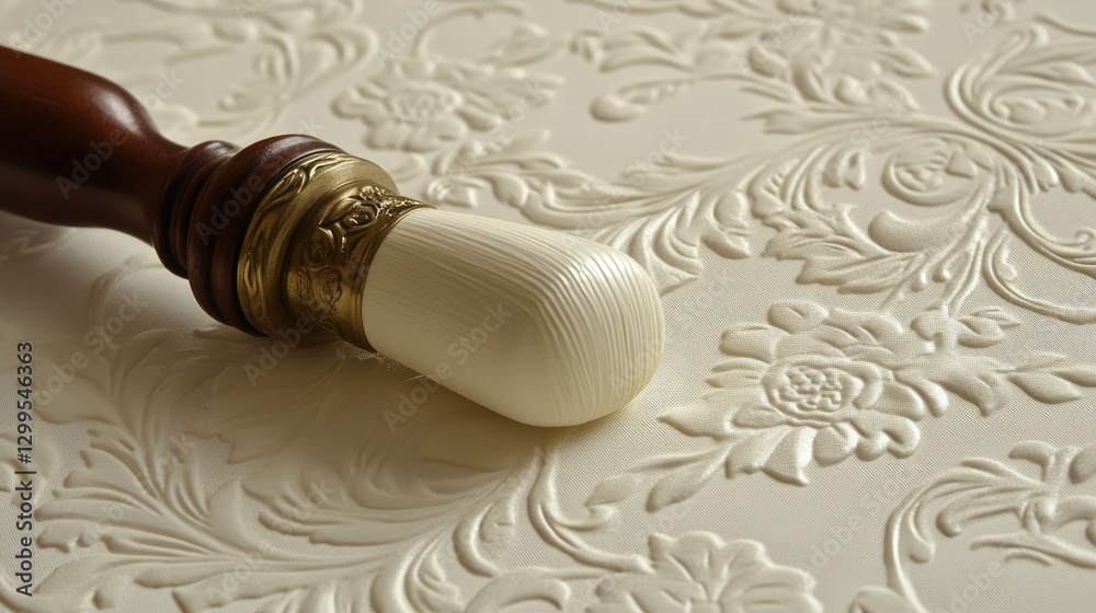 A wallpaper smoothing tool pressing out wrinkles and securing adhesion. A wallpaper smoothing tool pressing out wrinkles and securing adhesion.