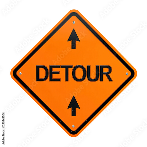Vibrant orange DETOUR sign with arrows on white background Perfect for road related concepts and navigation designs