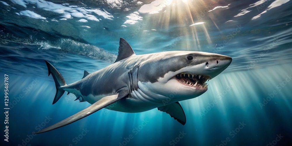 Great White Shark Underwater, Sharp Teeth, Ocean Predator, Wildlife Photography Great White Shark Underwater, Sharp Teeth, Ocean Predator, Wildlife Photography