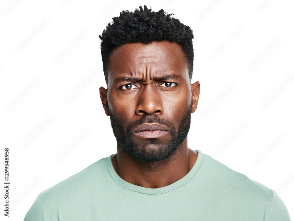 Fototapeta premium Powerful Portrait of an African American Individual: A Deeply Emotional Expression of Frustration and Displeasure, Evoking Empathy and Connection Through a Moment of Surprise