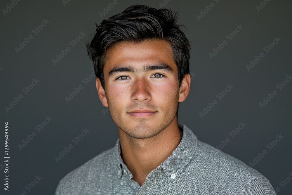 Portrait of a young man with dark hair and tan skin, looking directly at the camera with a calm expression. Portrait of a young man with dark hair and tan skin, looking directly at the camera with a calm expression.