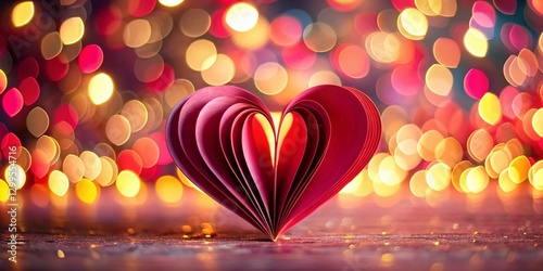 Heart Paper Art Valentine's Day Banner Background - Bokeh Effect