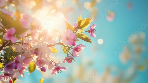 Pink blossoms bathed in sunlight