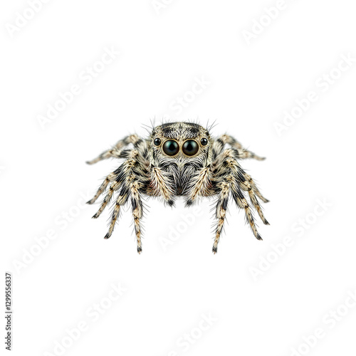 Close up of a zebra jumping spider ready to pounce showcasing its intricate patterns and captivating gaze