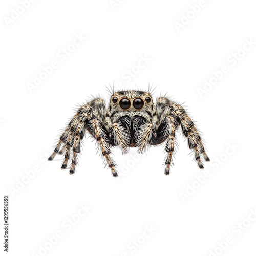 Close up of a zebra jumping spider ready to pounce showcasing its intricate patterns and captivating gaze