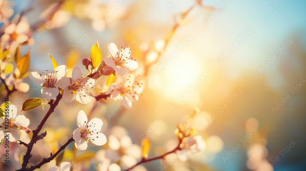 Spring blossoms bathed in golden sunlight. Spring blossoms bathed in golden sunlight.