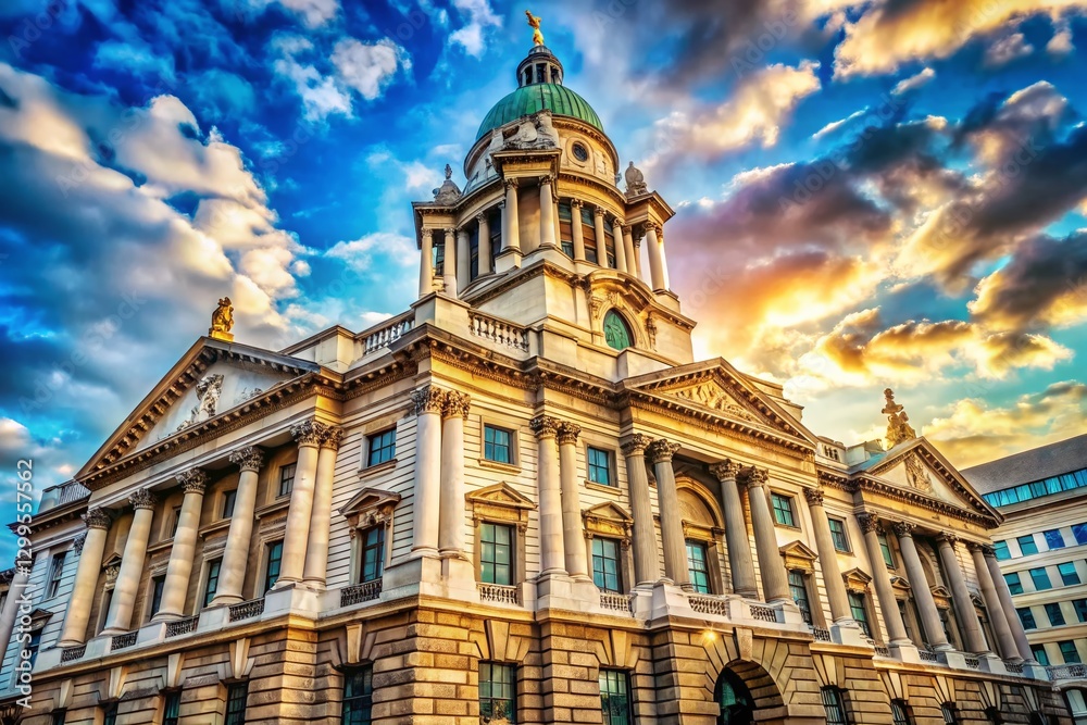 Fototapeta premium Historic London Courthouse Exterior, Old Bailey Architecture, English Law Court Building, Justice Building Facade, London Landmark