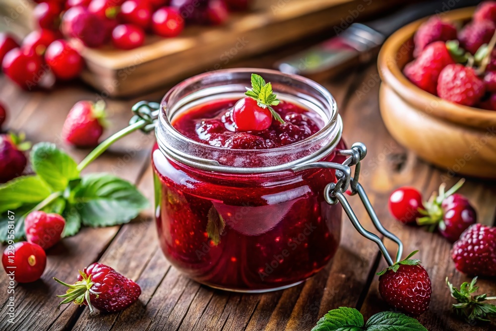 Homemade Red Fruit Jam, No Additives, Healthy, Artisan, Deep Depth of Field