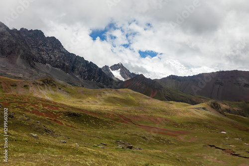 Dramatic landscape of the Peruvian Andes with snow peaks photo