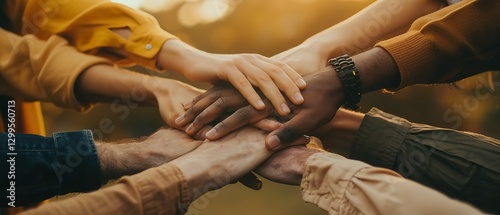 Diverse business team uniting with hands together in a show of teamwork and collaboration