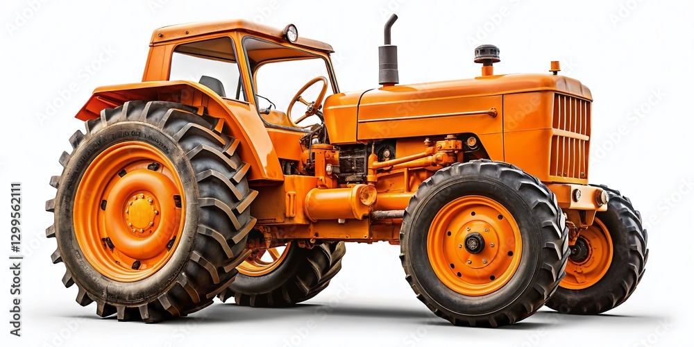 Isolated Orange Tractor on White Background - Candid Farm Machinery Stock Photo Isolated Orange Tractor on White Background - Candid Farm Machinery Stock Photo