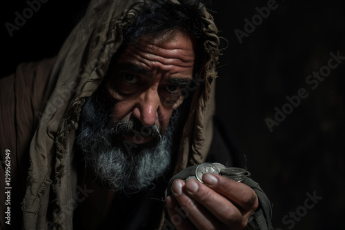 Judas Iscariot the Traitor with silver coins symbolizing corruption and betrayal in Christian biblical history and Easter tradition