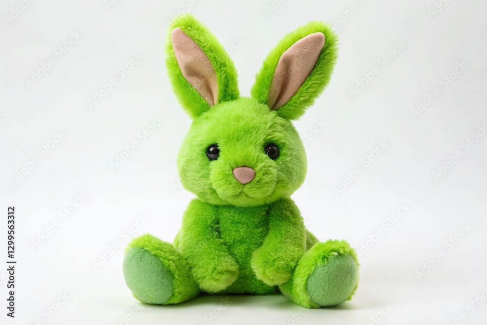 Obraz premium Joyful Green Bunny Soft Toy, Happy Easter, Isolated White Background Stock Photo