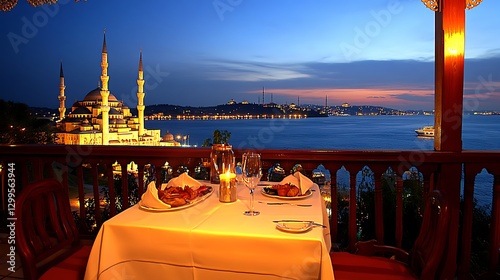 Romantic Istanbul dinner, mosque view