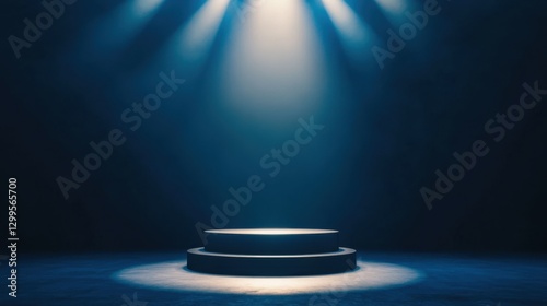 dark blue stage podium with spotlight