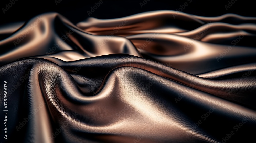 Obraz premium Elegant Copper Cloth Waves, Soft Shimmering Fabric Texture with Curvy Folds, Modern Art Rendering, Luxurious Look