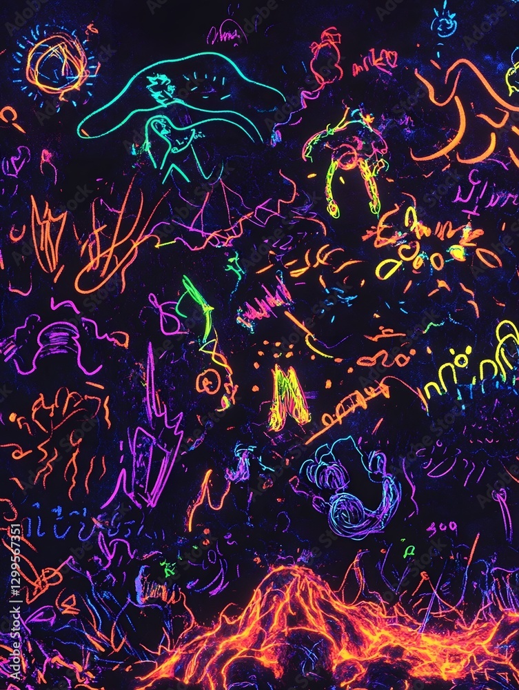 Obraz premium Vibrant Neon Surreal Digital Abstract Artwork with Glowing Ethereal Patterns and Dynamic Fluid Movement