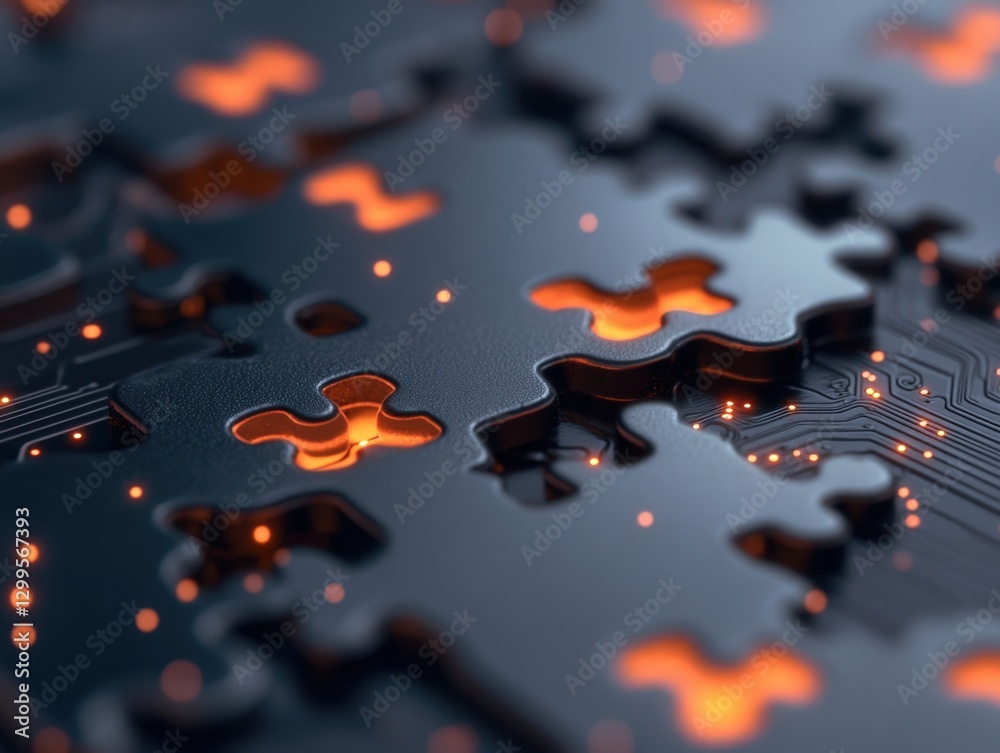Puzzle Pieces and Circuit Board, Futuristic Technology Concept Puzzle Pieces and Circuit Board, Futuristic Technology Concept