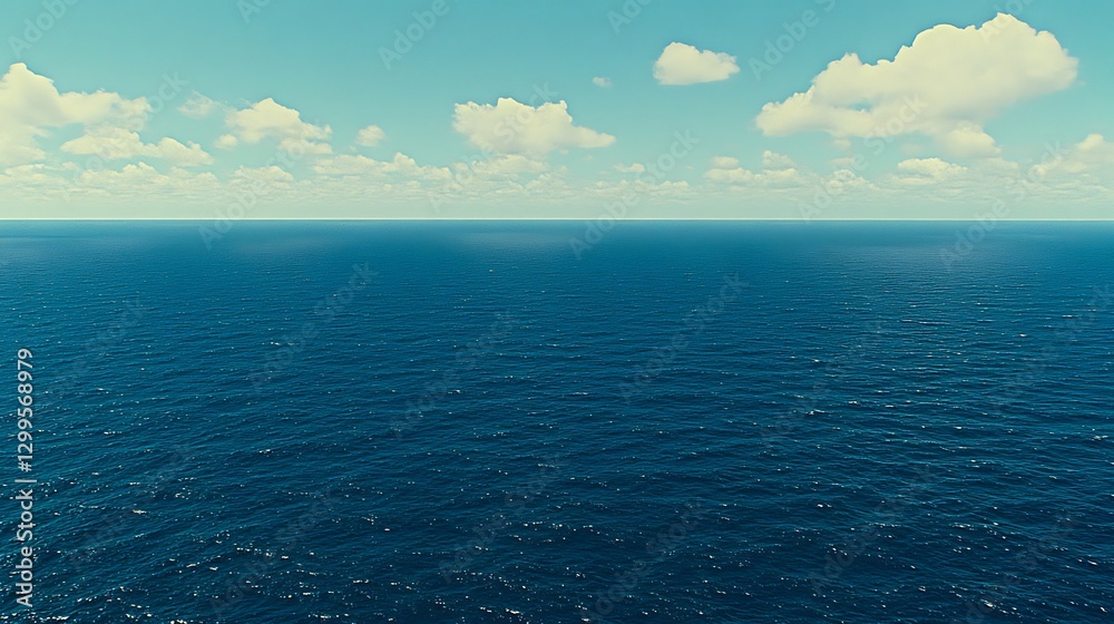 Fototapeta premium Serene Ocean Horizon View with Wispy Clouds against a Tranquil Blue Sky Calm Seascape Vistas