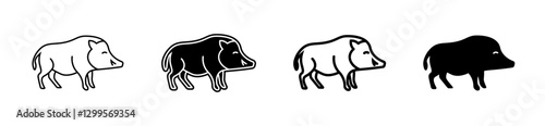 Hog wild boar animal isolated silhouette side view set