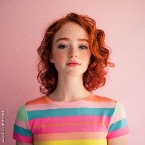 Portrait of a young woman with freckles and red hair photo