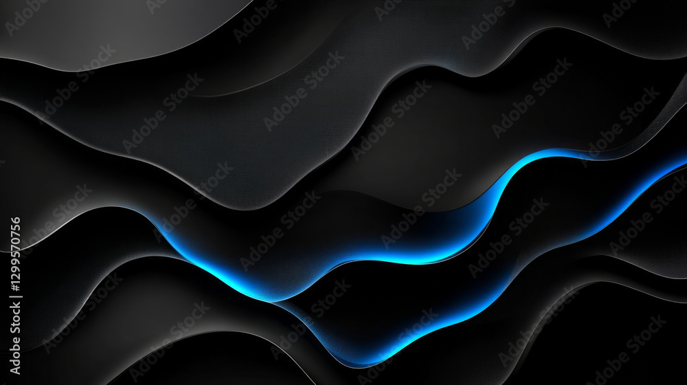 Obraz premium A dark grey and black abstract background with a glowing blue effect creating a dynamic and futuristic atmosphere. AI generative