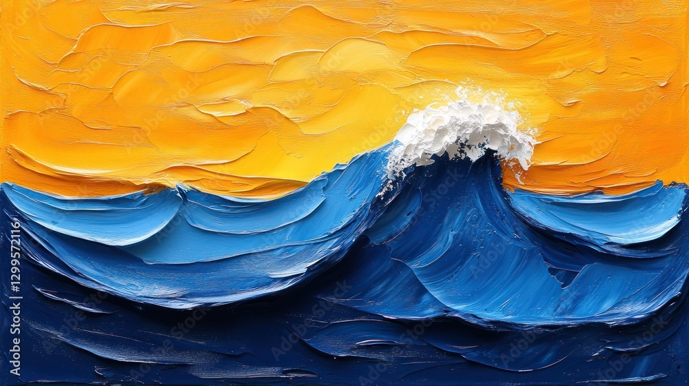 Obraz premium Textural ocean wave sunset painting