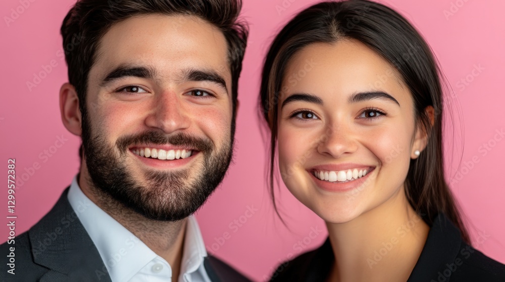 Smiling Man and Woman in Business Attire Smiling Man and Woman in Business Attire