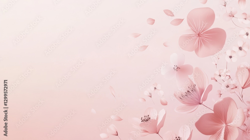 Soft pink flowers and petals gently float on air Soft pink flowers and petals gently float on air