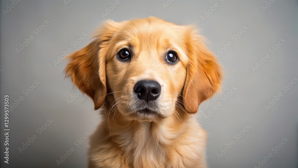 A golden retriever puppy with a thick coat of fluffy fur and big brown eyes looking up at the camera with curiosity, adorable animals, fluffy pets A golden retriever puppy with a thick coat of fluffy fur and big brown eyes looking up at the camera with curiosity, adorable animals, fluffy pets