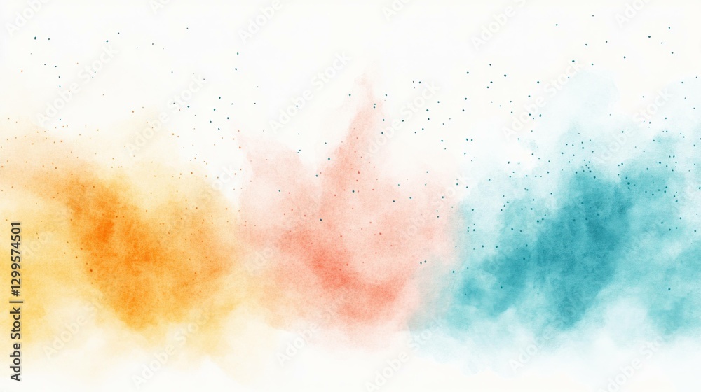 Obraz premium Abstract colorful powder explosion in shades of orange, pink, and turquoise on a white background, creating a vibrant and dynamic visual effect
