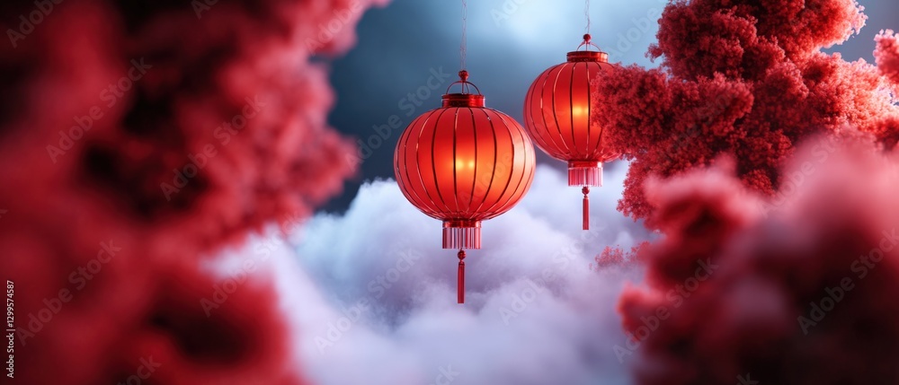 Obraz premium red lanterns in a dreamlike setting