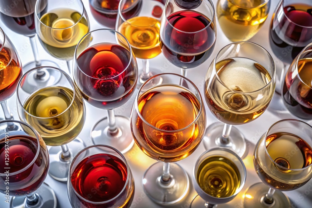 Low Light Closeup: Wine Glasses with Varietal Selection on White Low Light Closeup: Wine Glasses with Varietal Selection on White