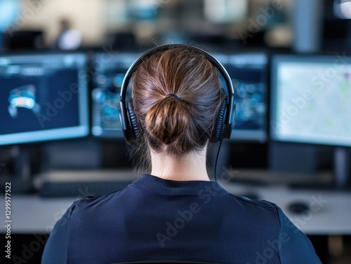 woman Working at Computer with Headphones