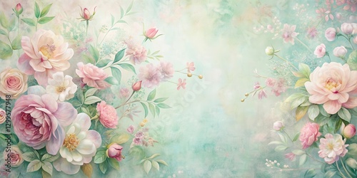delicate pastel hues blended with intricate floral patterns create a soft serene atmosphere on a textured background, serenity, calming