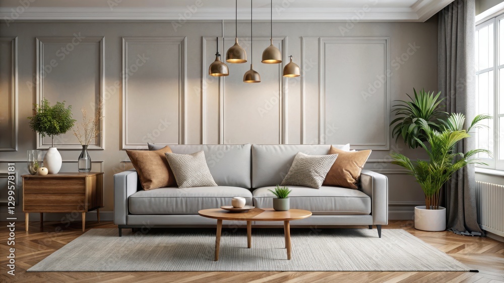 Fototapeta premium A stylish living room with a comfortable sofa and minimalist decor , cozy home