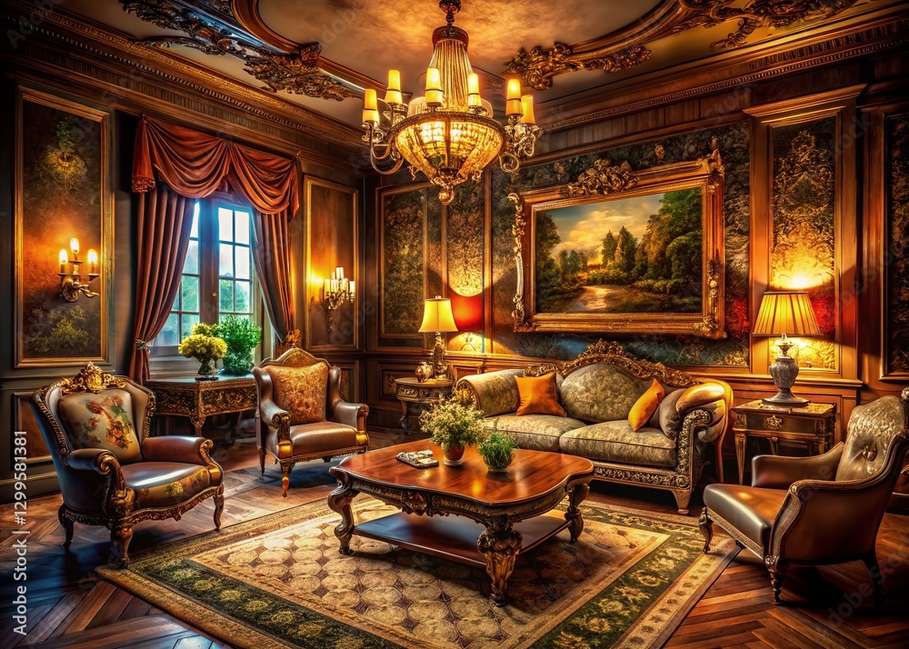 Obraz premium Luxurious Classic Living Room Interior - Low Light Photography