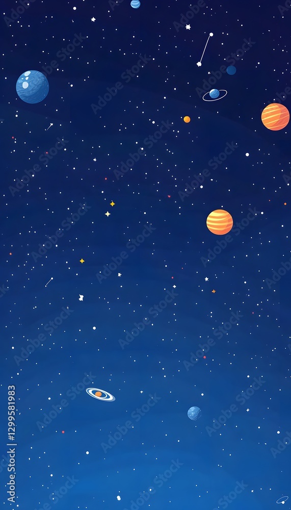 Fototapeta premium An illustration showing planets and stars in outer space