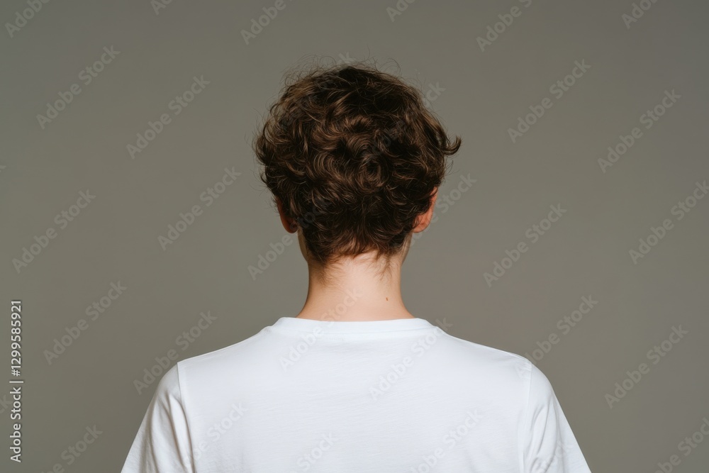back of person with curly hair in white t-shirt back of person with curly hair in white t-shirt